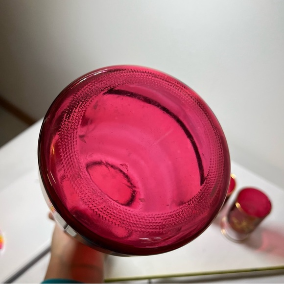 Vintage MCM Ruby Red and Gold Decanter Set - Picture 5 of 6